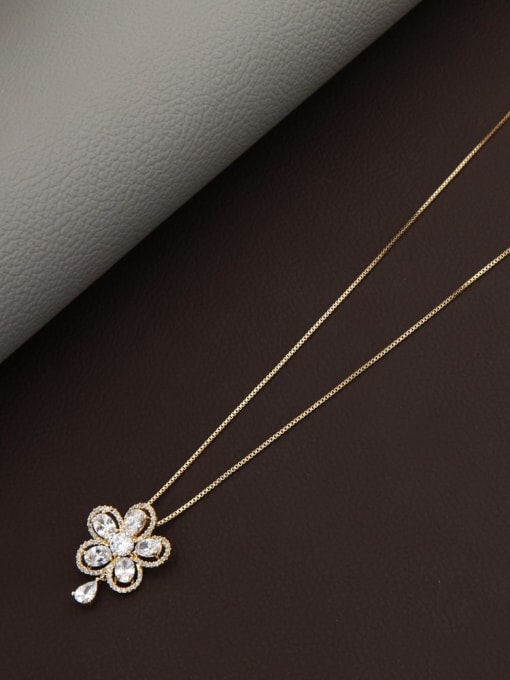 Lin Liang Brass Cubic Zirconia White Flower Minimalist Long Strand Necklace 2
