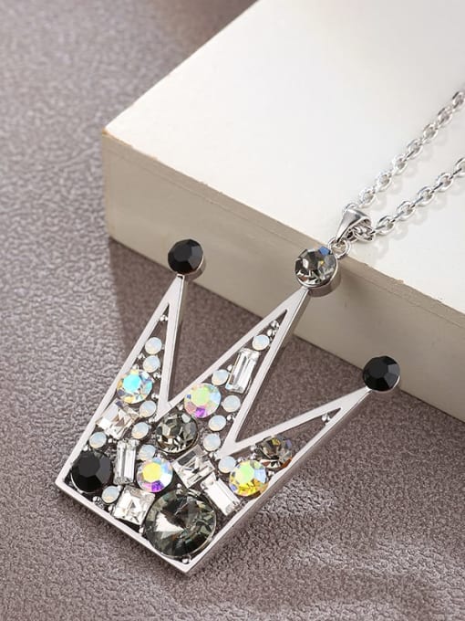 Lin Liang Brass Rhinestone Multi Color Crown Minimalist Long Strand Necklace
