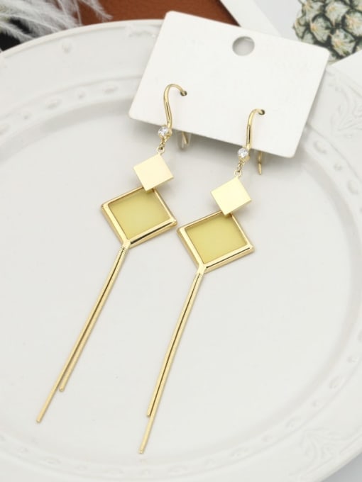 Golden yellow Brass Acrylic Square Dainty Hook Earring