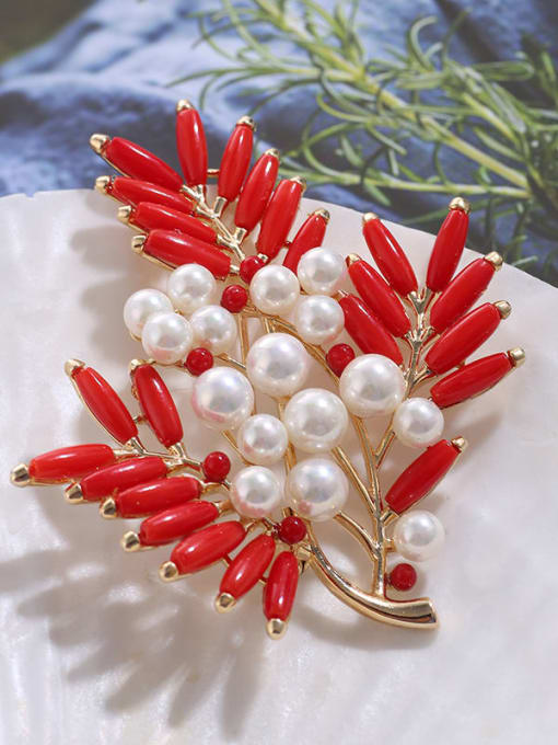 Lin Liang Brass Imitation Pearl Trend Enamel FlowerLeaf  Brooch 0