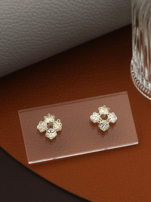 Gold Brass Cubic Zirconia White Geometric Minimalist Stud Earring