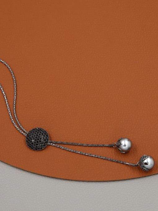 Black Brass Rhinestone Black Cloud Minimalist Long Strand Necklace