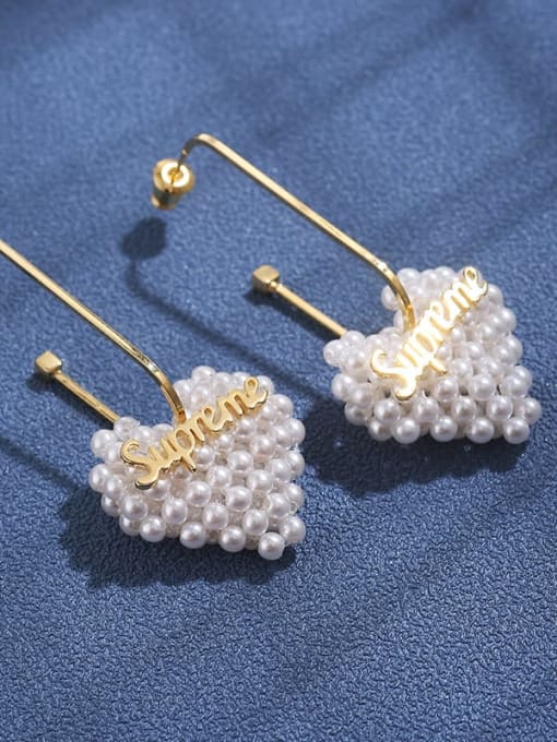 Lin Liang Brass  Imitation Pearl  Metal   heart-shaped long earrings 1