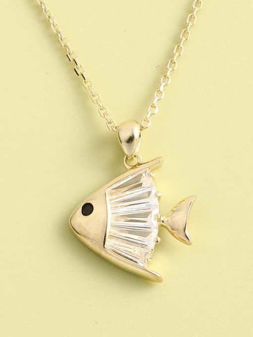 Gold 925 Sterling Silver Cubic Zirconia White Fish Minimalist Long Strand Necklace