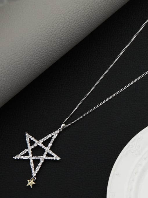 Lin Liang Brass Rhinestone White Star Minimalist Long Strand Necklace
