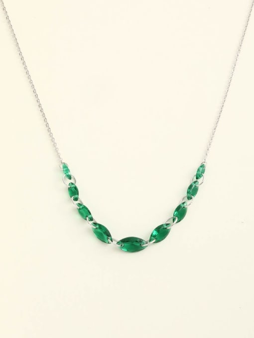 ANI VINNIE 925 Sterling Silver Crystal Green Geometric Minimalist Long Strand Necklace 1