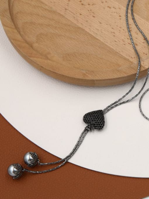 Lin Liang Brass Rhinestone Purple Heart Minimalist Long Strand Necklace 1
