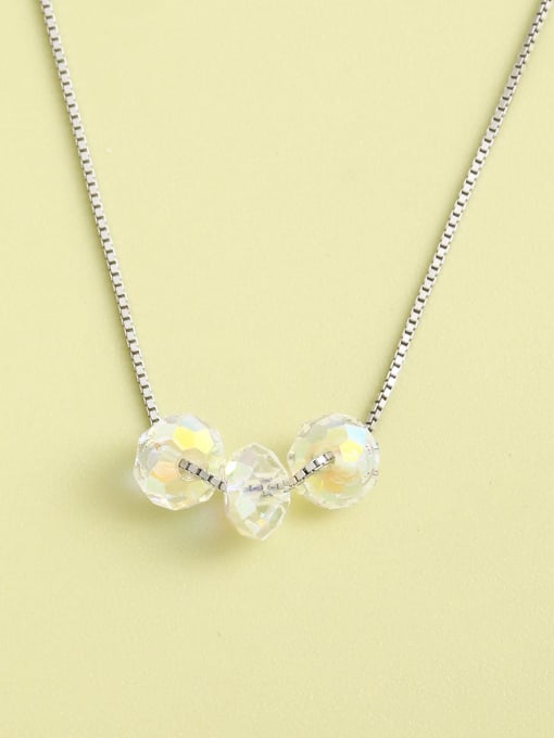 ANI VINNIE 925 Sterling Silver Crystal White Geometric Minimalist Long Strand Necklace
