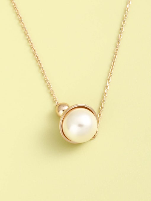 Rose 925 Sterling Silver Imitation Pearl White Geometric Minimalist Necklace
