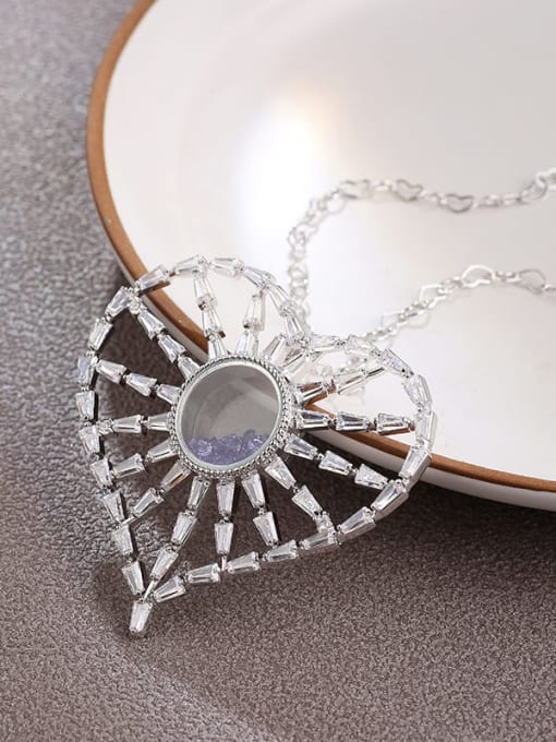 Lin Liang Brass Cubic Zirconia White Heart Minimalist Long Strand Necklace
