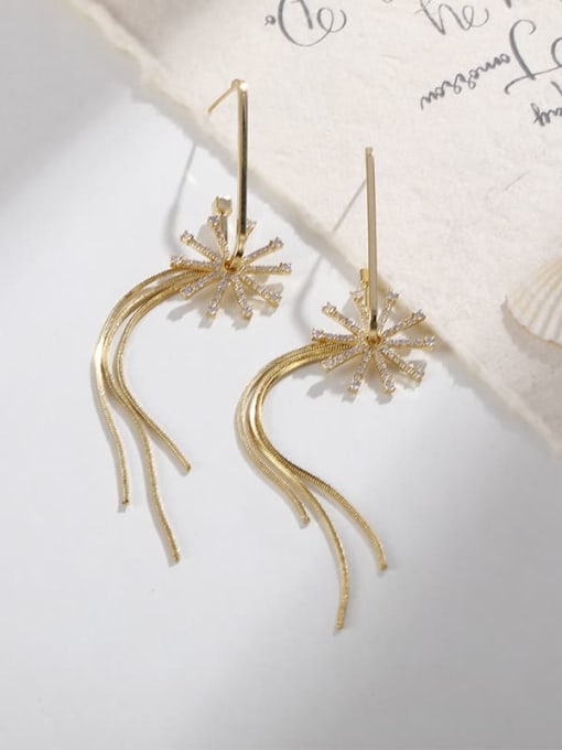 Lin Liang Brass Cubic Zirconia Flower Dainty Drop Earring 1