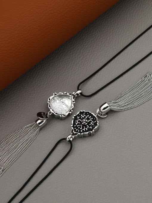 Platinum White Crystal Brass Crystal Multi Color Tassel Minimalist Long Strand Necklace
