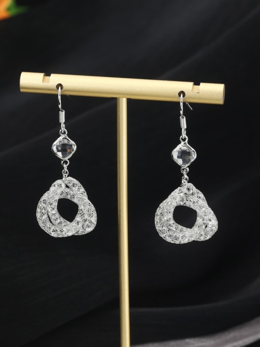 Lin Liang Brass Crystal White Geometric Minimalist Drop Earring 0