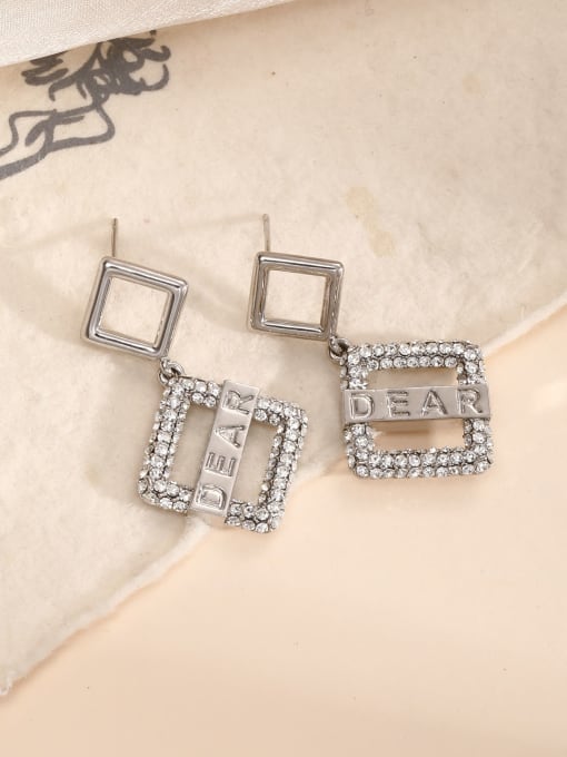 Lin Liang Brass Cubic Zirconia White Geometric Dainty Drop Earring 1