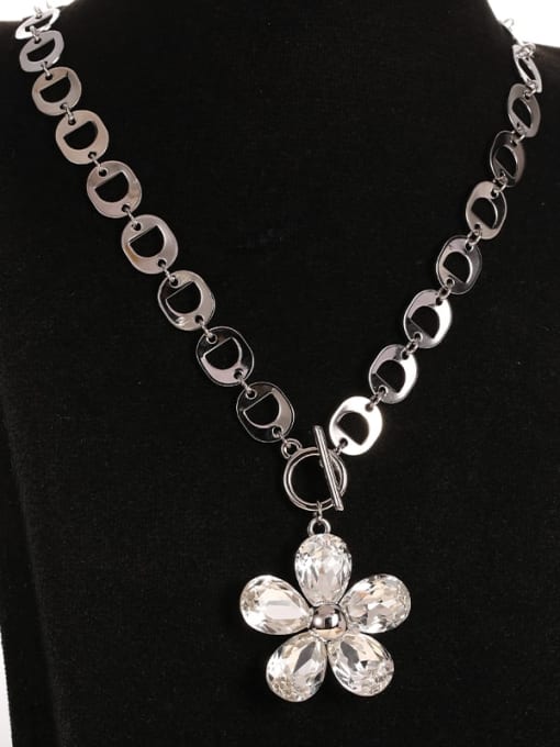 Lin Liang Brass Cubic Zirconia White Flower Trend Long Strand Necklace 1