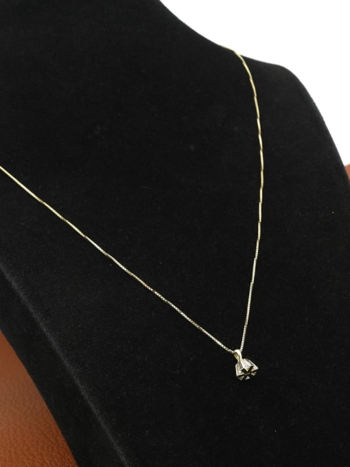 Gold Brass Cubic Zirconia White Geometric Minimalist Beaded Necklace