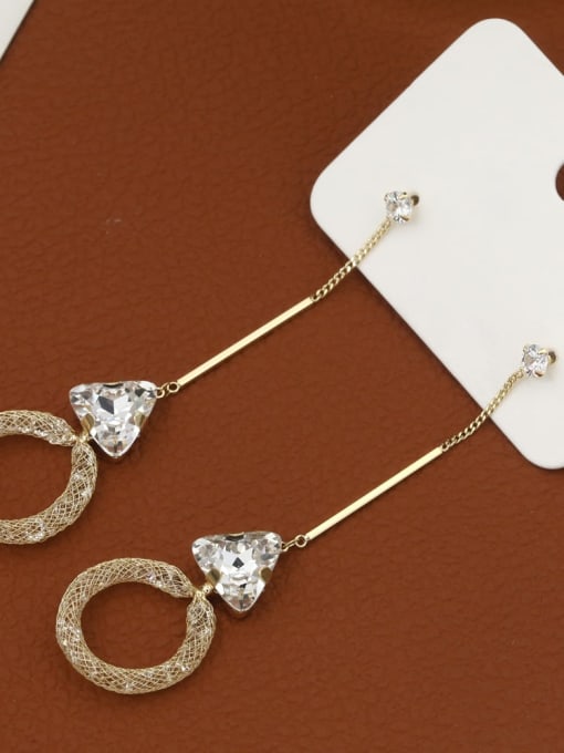 Golden White Diamond Brass Cubic Zirconia White Geometric Minimalist Drop Earring