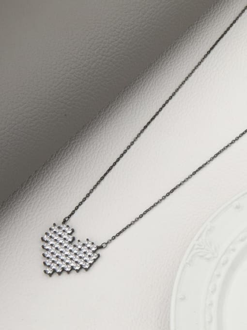 Black Brass Rhinestone White Heart Minimalist Long Strand Necklace