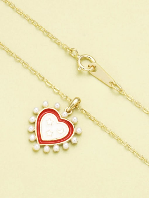 ANI VINNIE 925 Sterling Silver Imitation Pearl White Enamel Heart Necklace 1