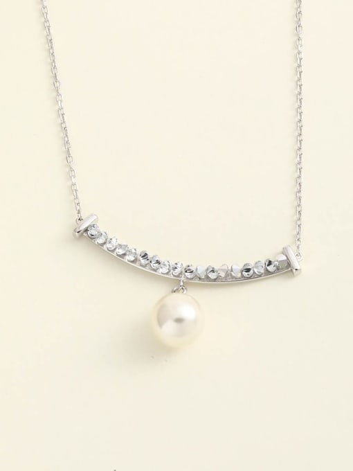 ANI VINNIE 925 Sterling Silver Imitation Pearl White Round Minimalist Long Strand Necklace 1