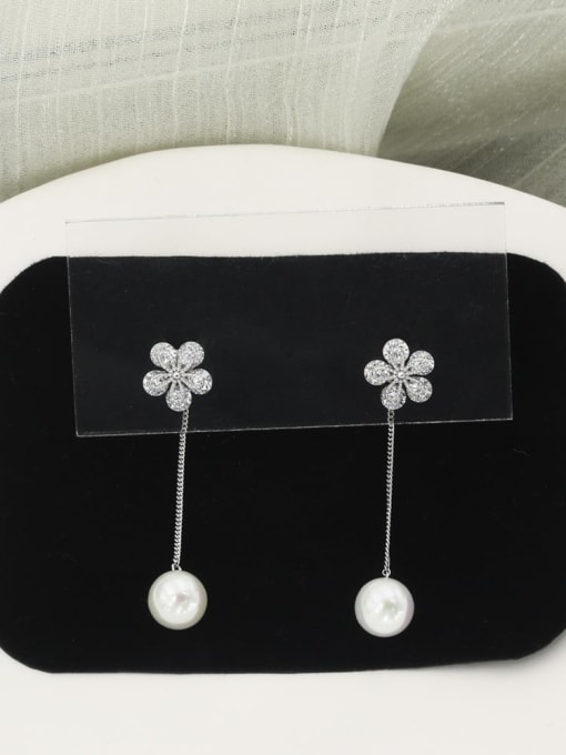 Lin Liang Brass Cubic Zirconia White Flower Minimalist Drop Earring