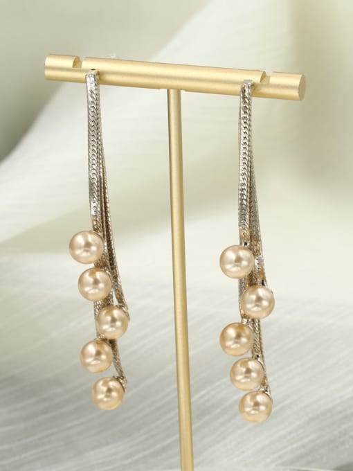 Lin Liang Brass Imitation Pearl White Tassel Classic Drop Earring 0