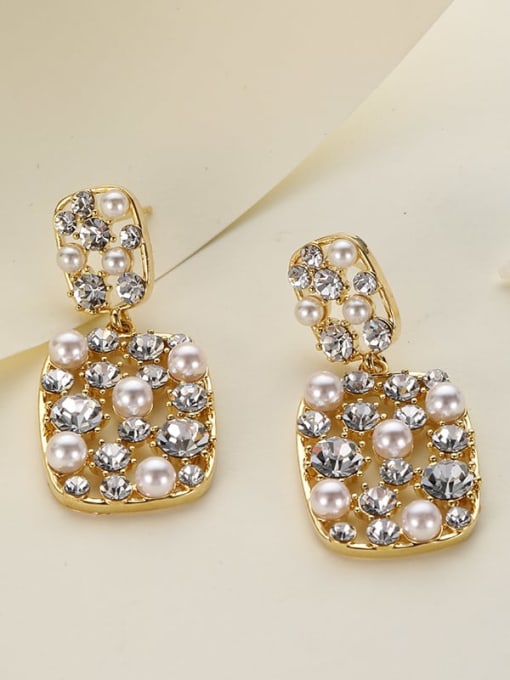 Lin Liang Brass Rhinestone Geometric Luxury Drop Earring 0