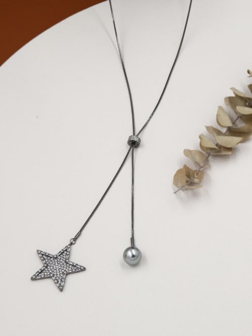 Lin Liang Brass Rhinestone White Star Minimalist Long Strand Necklace 0