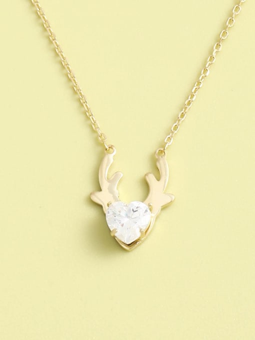 Gold 925 Sterling Silver Cubic Zirconia White Deer Minimalist Long Strand Necklace