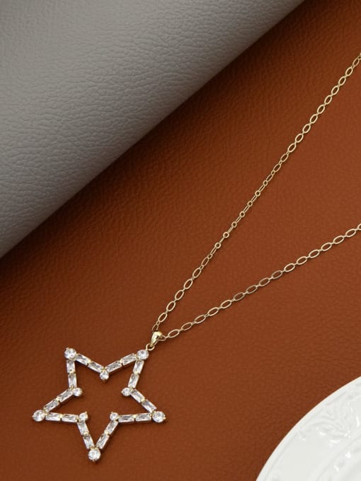 Gold Brass Cubic Zirconia White Star Minimalist Long Strand Necklace