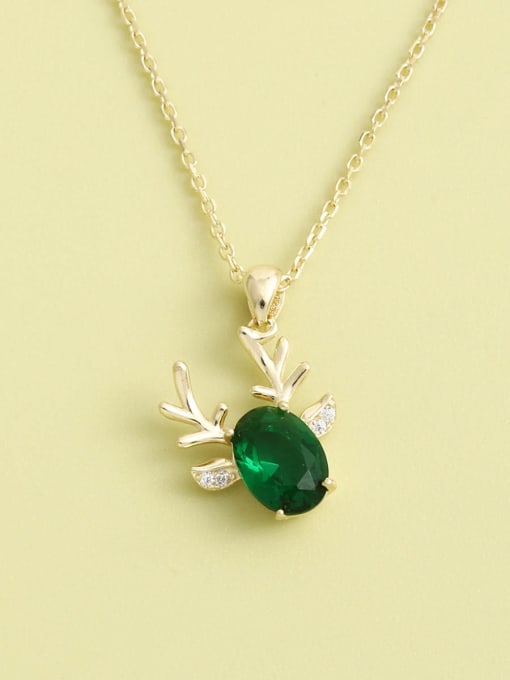 Gold 925 Sterling Silver Cubic Zirconia Green Deer Minimalist Long Strand Necklace