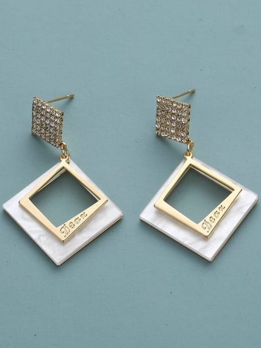 Lin Liang Brass White Geometric Dainty Drop Earring 0