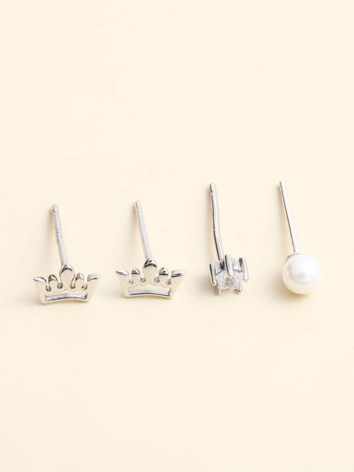 ANI VINNIE 925 Sterling Silver Imitation Pearl White Crown Minimalist Stud Earring 0