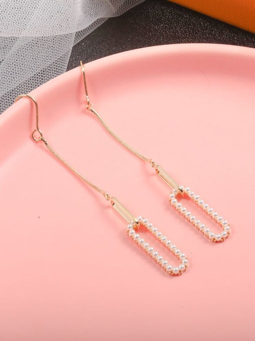 Lin Liang Brass Imitation Pearl White Irregular Dainty Hook Earring 0