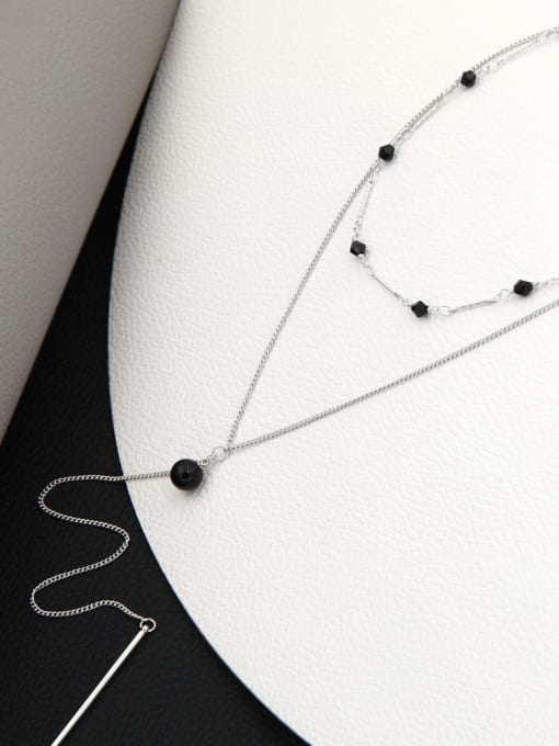 White Brass Crystal Black Geometric Minimalist Long Strand Necklace