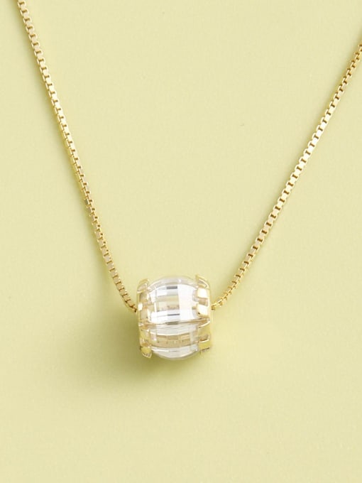 Gold 925 Sterling Silver Glass Stone White Geometric Minimalist Necklace