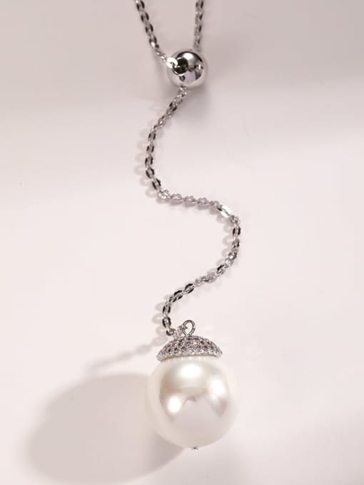 Lin Liang Brass Imitation Pearl White Round Trend Long Strand Necklace 2