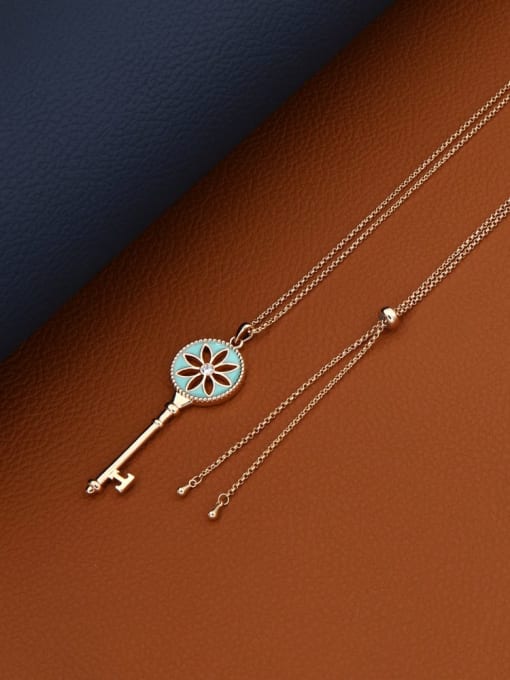 Lin Liang Brass Cubic Zirconia White Key Minimalist Long Strand Necklace
