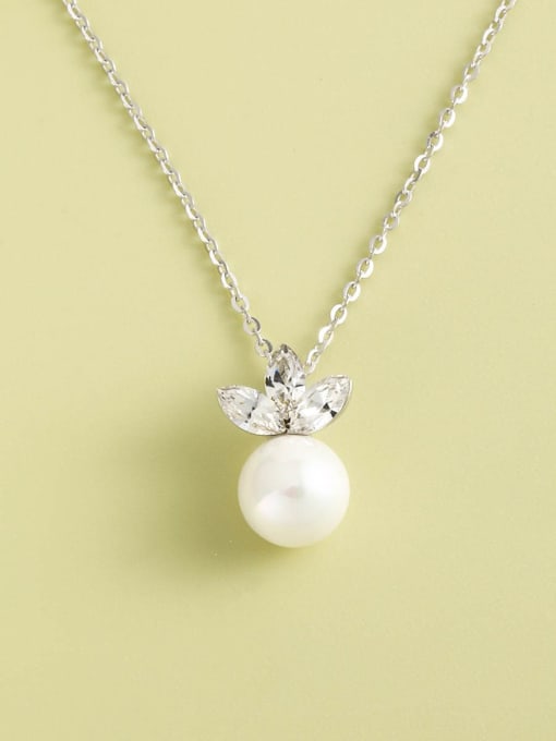 White 925 Sterling Silver Imitation Pearl White Geometric Minimalist Long Strand Necklace