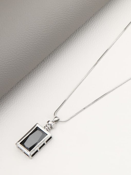 Lin Liang Brass Glass Stone White Rectangle Minimalist Long Strand Necklace 2