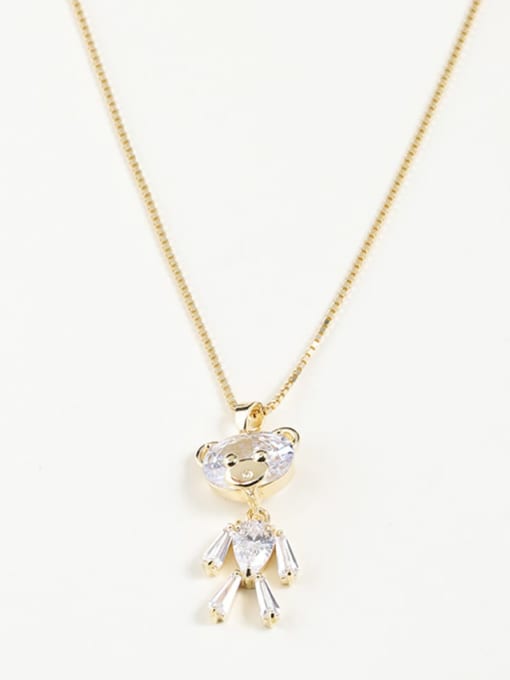 Gold 925 Sterling Silver Cubic Zirconia Clear Bear Necklace