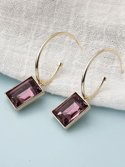 Gold Brass Glass Stone Purple Geometric Minimalist Drop Earring