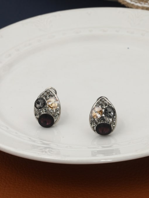 Coffee Gold Blue Diamond Brass Rhinestone Purple Geometric Classic Huggie Earring