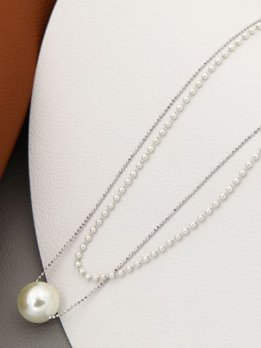 Lin Liang Brass Imitation Pearl White Ball Minimalist Long Strand Necklace 0