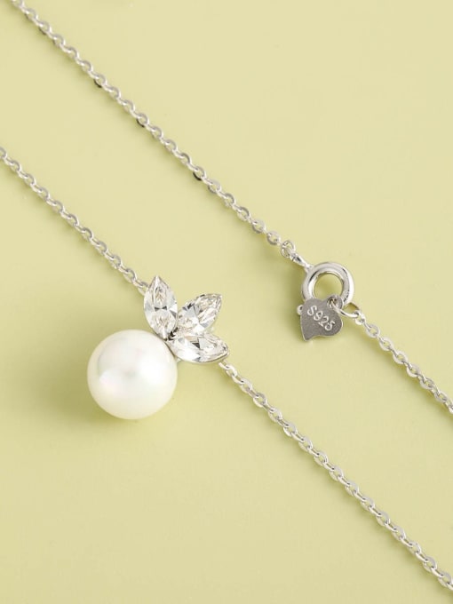 ANI VINNIE 925 Sterling Silver Imitation Pearl White Geometric Minimalist Long Strand Necklace 1