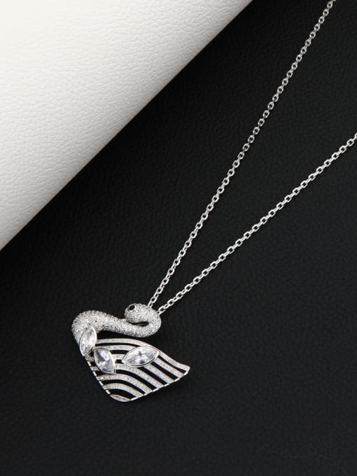 White Brass Rhinestone White Swan Minimalist Long Strand Necklace