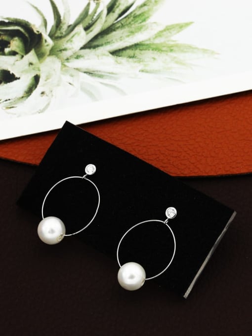 Lin Liang Brass Imitation Pearl White Geometric Minimalist Drop Earring