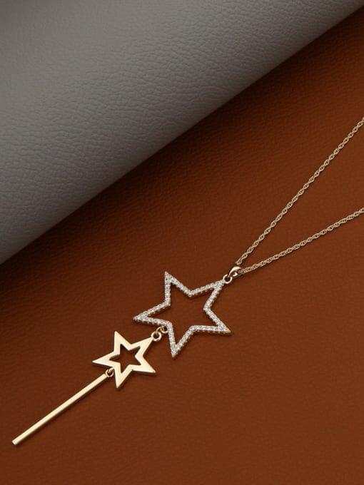 Lin Liang Brass Rhinestone White Star Minimalist Long Strand Necklace 0