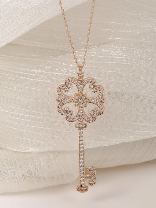 Lin Liang Brass Cubic Zirconia White Key Trend Long Strand Necklace 0