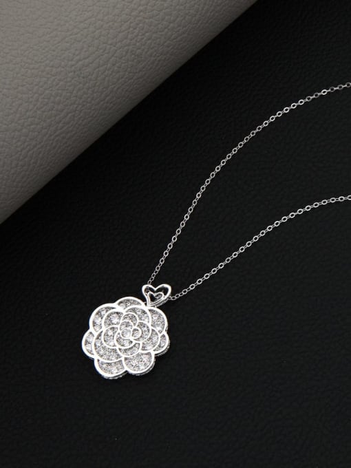 Lin Liang Brass Cubic Zirconia White Flower Minimalist Long Strand Necklace